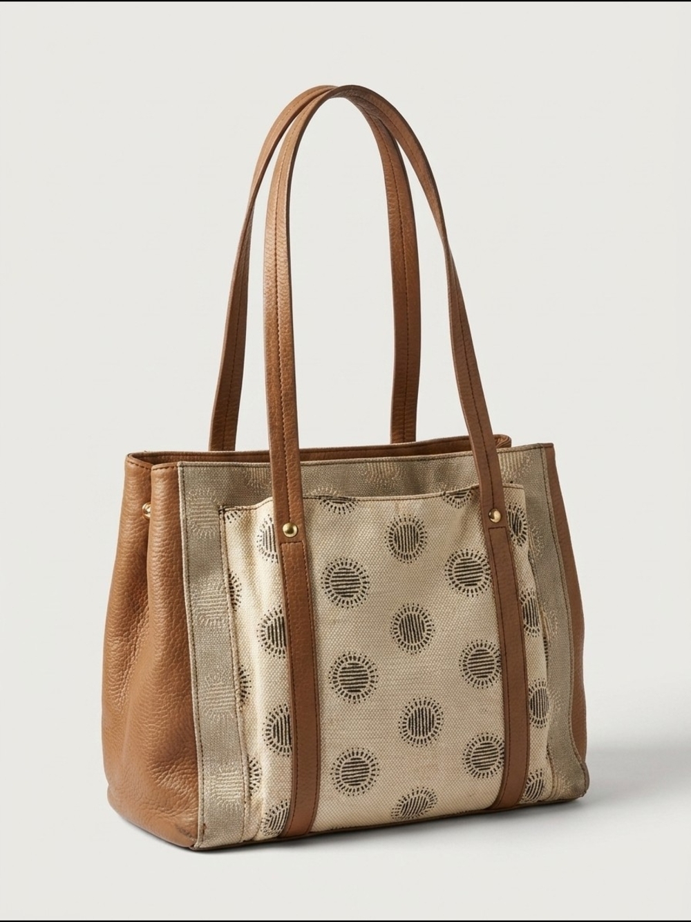 Relic Metallic Gold Canvas‎ Tote with Brown Leather Trim